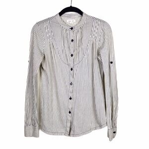 Silence & Noise Striped Pintuck Tab Sleeve Top S